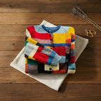 Primary Color Patchwork Block Button Front Knit Cardigan