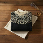 Black & Cream Leopard Fair Isle Yoke Crew Neck Knit Sweater