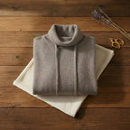 Warm Taupe Drawstring Cowl Neck Knit Pullover Sweater