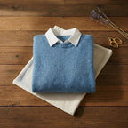 Cornflower Blue Brushed Ribbed Layered Crew Neck Pullover