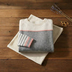 Grey & Pink Stripe Sleeve Colorblock Crew Neck Knit Sweater