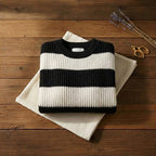 Black & White Wide Stripe Balloon Sleeve Crew Neck Sweater