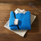 Electric Blue Brushed Mohair Layered Crew Neck Pullover