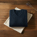 Navy Layered Cuff V Neck Knit Pullover
