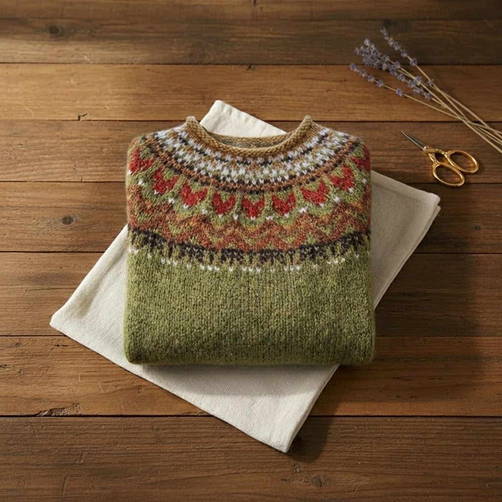 Olive Grove Harvest Fair Isle Icelandic Wool Sweater