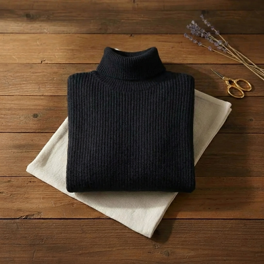 Midnight Warmth Turtleneck Chunky Ribbed Black Pullover