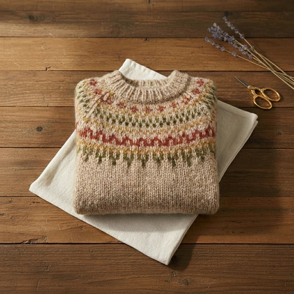 Autumn Harvest Fair Isle Mock Neck Wool Pullover