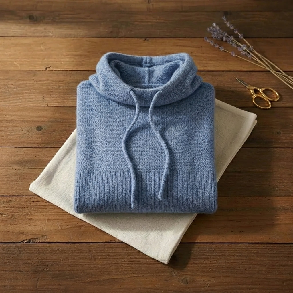 Sky Blue Knit Hoodie Powder Blue Drawstring Hooded Sweater