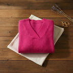 Hot Flash V-Neck Pullover Bold Fuchsia Ribbed Knit Sweater
