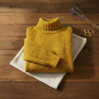 Amber Chunky Turtleneck Mustard Yellow Ribbed Knit Pullover