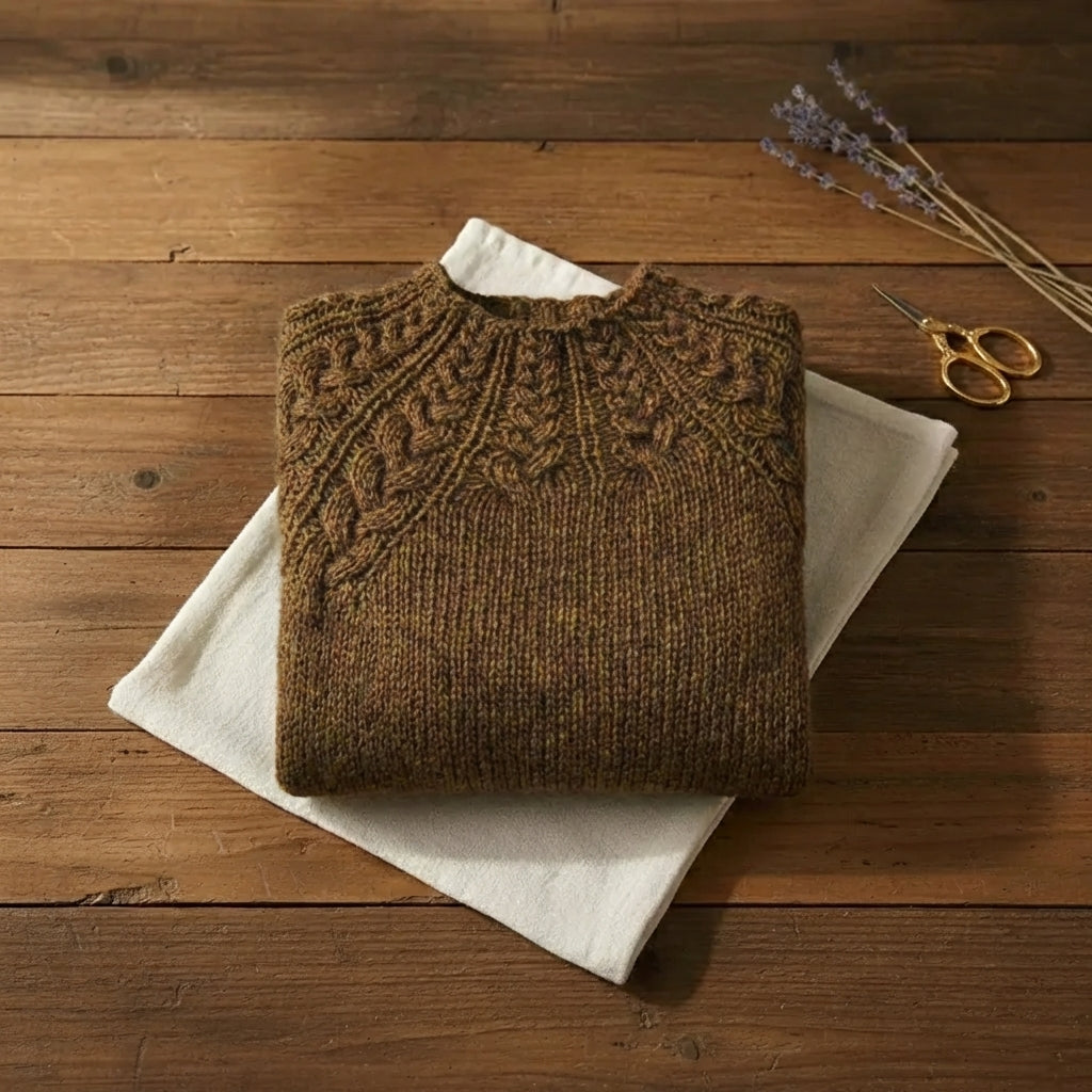 Dark Olive Cable Yoke Mock Neck Chunky Knit Sweater