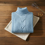 Glacier Blue Cable Knit Turtleneck Sweater
