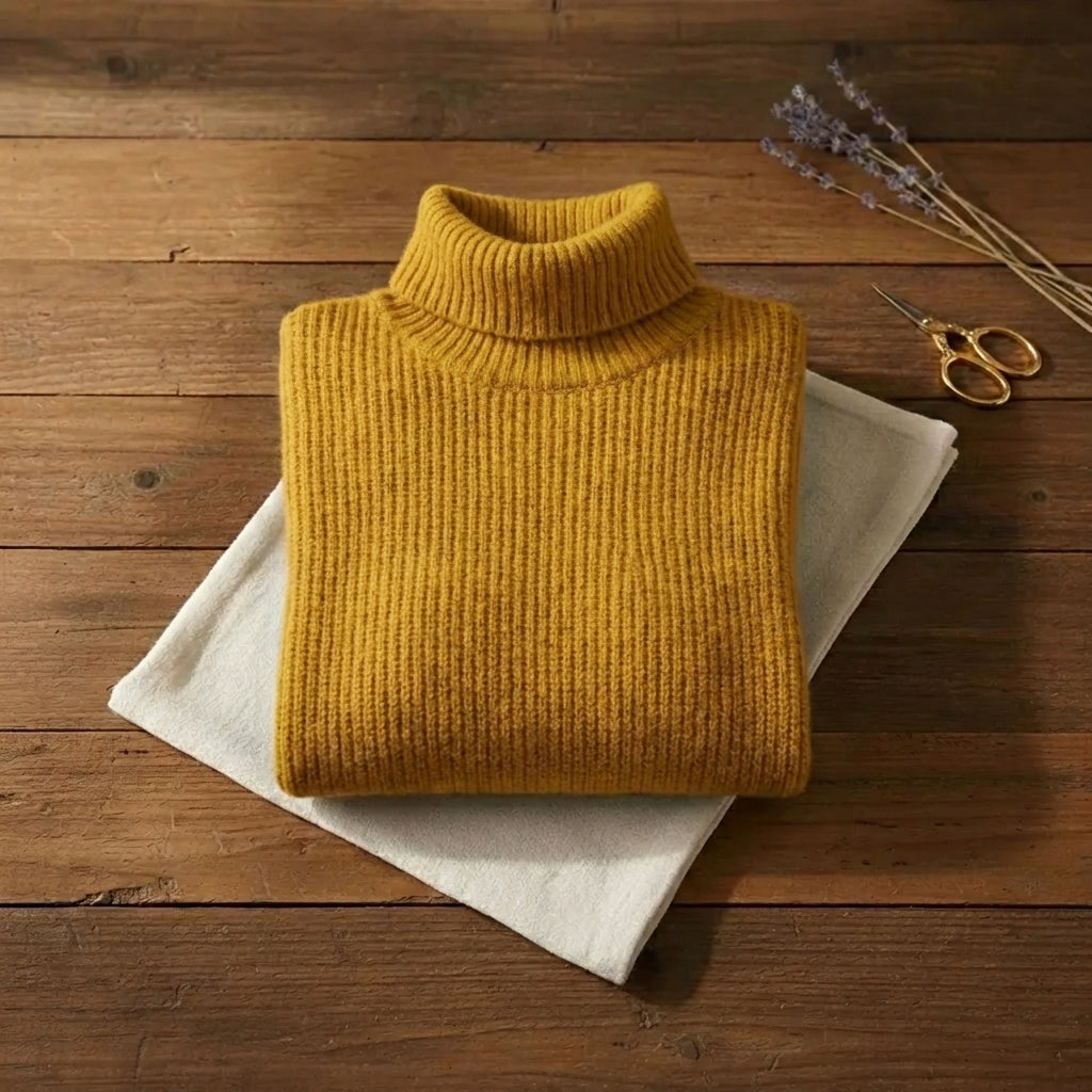 Marigold Turtleneck Bold Mustard Chunky Knit Sweater