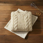 Ivory Chunky Cable Crewneck Cream Oversized Braided Knit Pullover