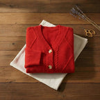 Scarlet Diamond Cardigan Red Cable Knit Button-Up Cardigan