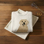 Golden Retriever Intarsia Crew Neck Sweater – White