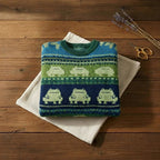Frog Pond Fair Isle Crewneck Blue & Green Novelty Knit Pullover