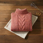 Berry Braid Mock Neck Dusty Rose Cable Knit Sweater
