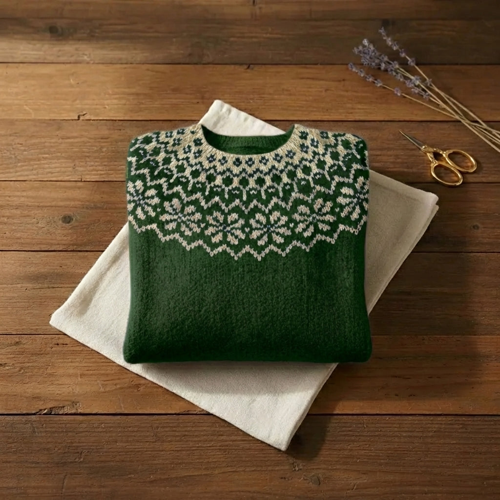 Evergreen Nordic Snowflake Yoke Crew Neck Pullover