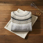 Nordic Frost Fair Isle Crew Neck Knit Sweater – Light Grey