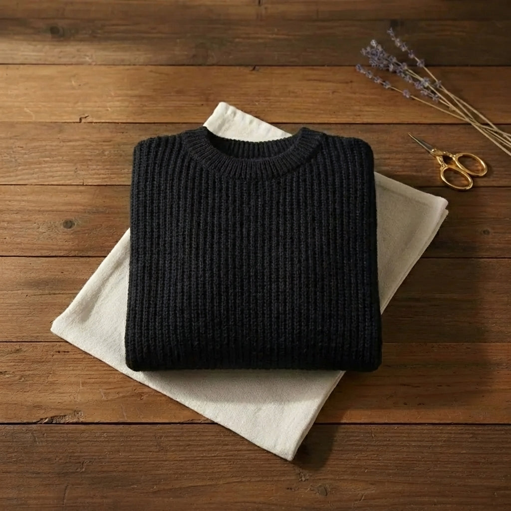 Midnight Black Oversized Chunky Ribbed Crew Neck Sweater