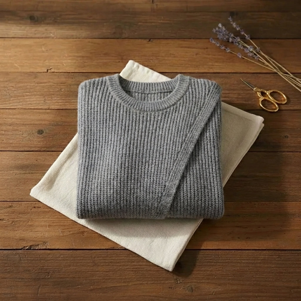 Slate Asymmetric Crewneck Grey Irregular Hem Knit Pullover