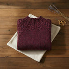 Burgundy Cable Yoke Turtleneck Knit Sweater