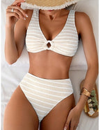 Swimwear Bikini 2 Piece Briefs Swimsuit Slim Backless Vacation Beach Wear Striped V Neck Sleeveless Bathing Suits