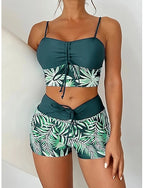 Swimwear Tankini Cheeky Swimsuit Patchwork Vacation Beach Wear Graphic Round Neck Sleeveless Bathing Suits