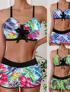 Swimwear 2 Piece Briefs Swimsuit Patchwork Backless Vacation Beach Wear V Neck Sleeveless Bathing Suits