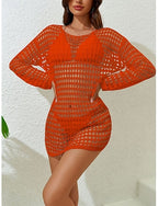 Cover Up Swimsuit Dress Cut Out Vacation Beach Wear Color Round Neck Long Sleeve Bathing Suits