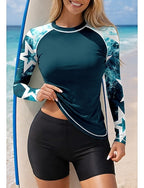 Rash Guard Swimsuit Rash Guard Tankini Swimsuits Geometric 2 Piece Removable Pad Boyleg Uv Sun Protection Upf50+ Uv Protection Long Sleeve Swimwear Sun Shirt Surfing Canoeing Water Sports