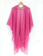Swimwear Cover Up Swimsuit Fringe Hem Cut Out Vacation Beach Wear Striped V Neck Long Sleeve Bathing Suits