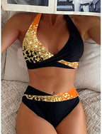 Bikini 2 Piece Swimsuit High Waist Stylish Ombre Graphic Sleeveless Bathing Suits