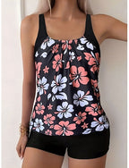 Tankini 2 Piece Swimsuit Shorts Tummy Control High Waist Slim Backless Vacation Beach Wear U Neck Sleeveless Bathing Suits