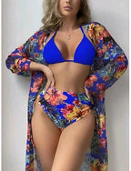 Swimwear Bikini Three Piece Briefs Swimsuit Slim Backless Vacation Beach Wear Halter Neck Long Sleeve Bathing Suits