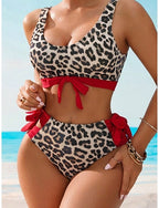 Bikini 2 Piece Swimsuit Underwire Leopard Briefs Slim Backless Vacation Beach Wear Zebra Print U Neck Sleeveless Bathing Suits