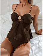 Swimwear Tankini 2 Piece Cheeky Swimsuit Slim Backless Vacation Beach Wear Color V Neck Sleeveless Bathing Suits