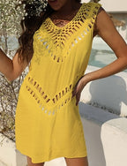 Swimwear Cover Up Swim Dress Dress Swimsuit Cut Out Vacation Beach Wear Color V Neck Sleeveless Bathing Suits