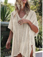Swimwear Cover Up Swim Dress Swimsuit Cut Out Vacation Beach Wear Color V Neck Short Sleeves Bathing Suits