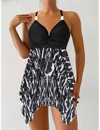 Tankini 2 Piece Swimsuit Leopard Cheeky Tummy Control High Waist Slim Backless Vacation Beach Wear V Neck Sleeveless Bathing Suits