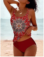 Swimwear Tankini 2 Piece Cheeky Swimsuit Tummy Control High Waist Slim Backless Vacation Beach Wear U Neck Sleeveless Bathing Suits