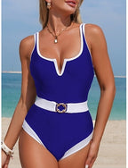 Swimwear One Piece Monokini Swimsuit Tummy Control High Waist Slim Backless Vacation Beach Wear Color V Neck Sleeveless Bathing Suits