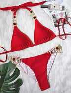 Normal Swimwear Bikini 2 Piece Thong Swimsuit Glitter Vacation Color Plunge Sleeveless Bathing Suits