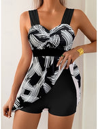 Swimwear Tankini 2 Piece Shorts Swimsuit Tummy Control High Waist Slim Backless Vacation V Neck Sleeveless Bathing Suits