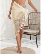 Cover Up Swimsuit Wrap Fringe Hem Vacation Beach Wear Color Sleeveless Bathing Suits