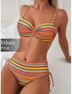 Swimwear Bikini 2 Piece High Waist Swimsuit Slim Backless Vacation Beach Wear Leopard Geometric Sleeveless Bathing Suits