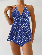Tankini Two Piece Swimsuit Criss Cross Swimwear Spot Swimwear Black Blue Breathable Quick Dry Lightweight Sleeveless - Swimming Surfing Beach Summer Spring