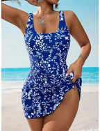 One Piece Swimsuit Monokini Skirt Tummy Control High Waist Slim Backless Vacation Graphic U Neck Sleeveless Bathing Suits