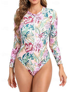 Rash Guard Bathing Suit Swimsuits Tropical Zip Up Ultra Light (ul) Uv Protection Elastic Long Sleeve Swimwear Surfing Snorkeling Spring